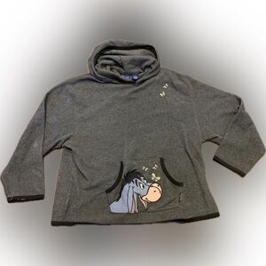 Vintage Disney Winnie the Pooh Eeyore  Fleece Gray Pullover Hoodie Sweater XL